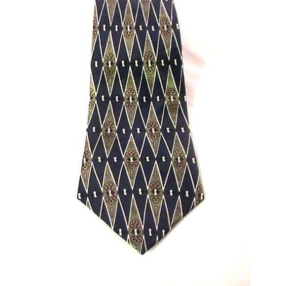 Club Elegante‎ Paris Men's Silk Tie Necktie Navy Green Cream Damask Floral - Picture 1 of 3